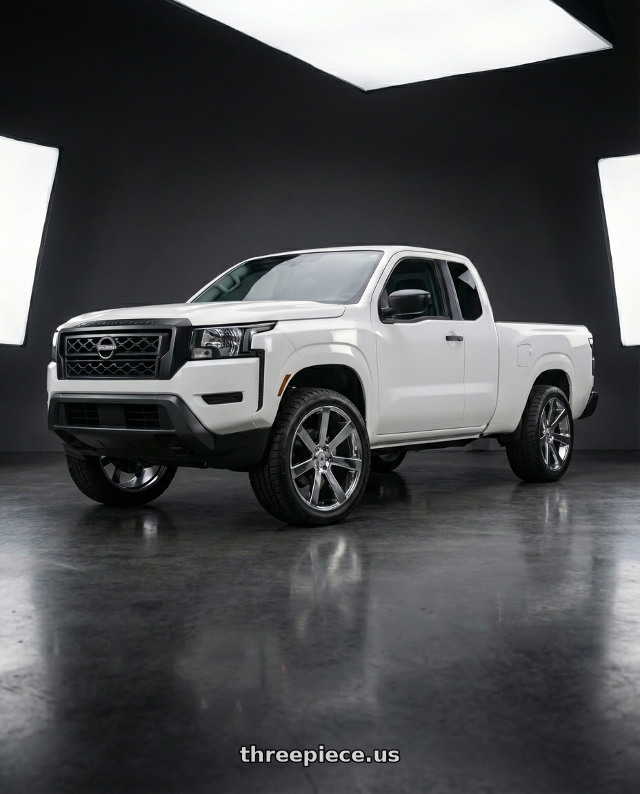 2025 Nissan Frontier kingcab white  with Asanti Black ABL-15 APOLLO 6X139.7 24X9 +15 CHROME wheels