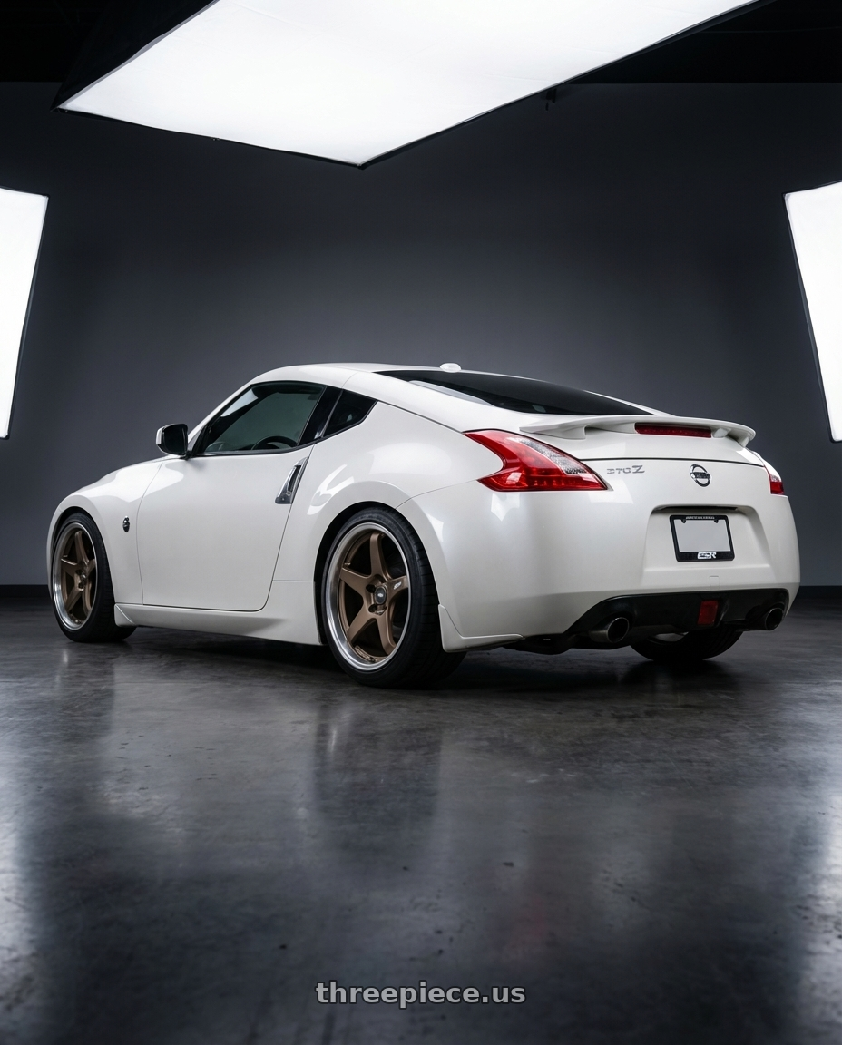 2019 Nissan 370Z with ESR Wheels APEX SERIES AP5 5x114.3 19x9.5 +22 Matte Bronze wheels rear three quarter view square tires