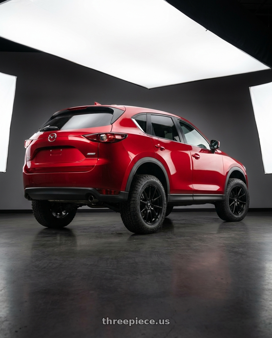 2019 Mazda CX-5 with MST Wheels DELTA 5x114.3 18x9.5 +38 Glossy Black wheels rear three quarter view meaty tires