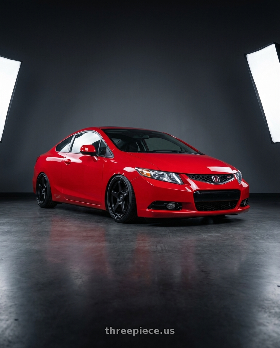 2015 Honda Civic Si with ESR Wheels APEX SERIES AP5 5x114.3 18x9.5 +22 Matte Black wheels front three quarter view stanced stance