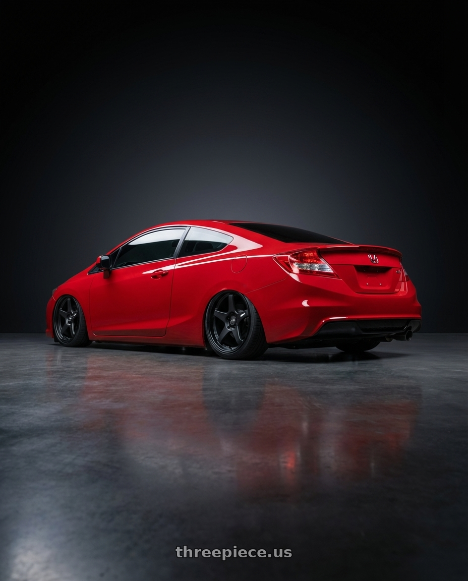 2015 Honda Civic Si with ESR Wheels APEX SERIES AP5 5x114.3 18x9.5 +22 Matte Black wheels rear three quarter view slight stretch tires