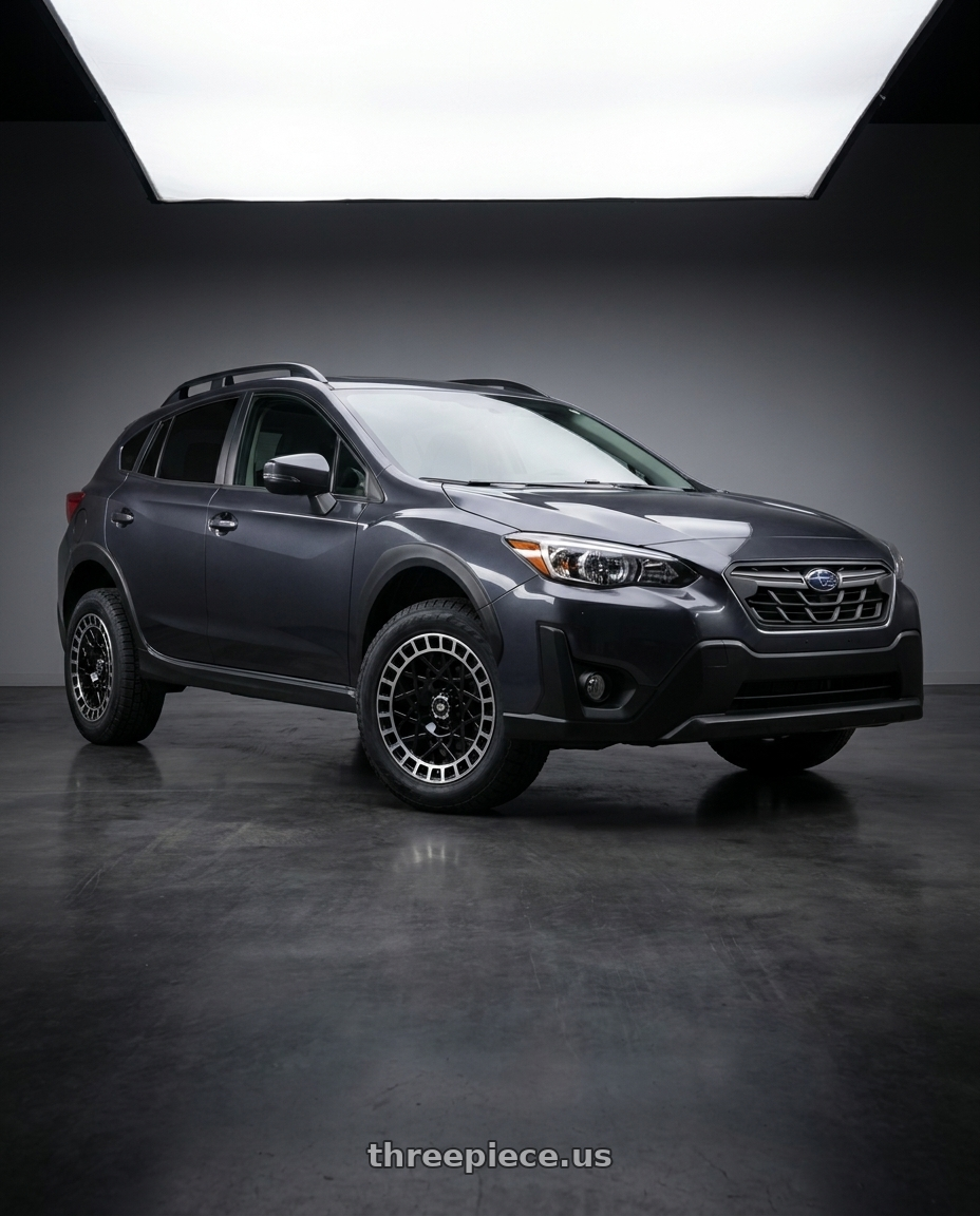 2022 Subaru Crosstrek Sport fitted with Vision Street-Designs 349 Savage 5x100 15x7+15 Gloss Black Machined Lip $175.86 wheels
