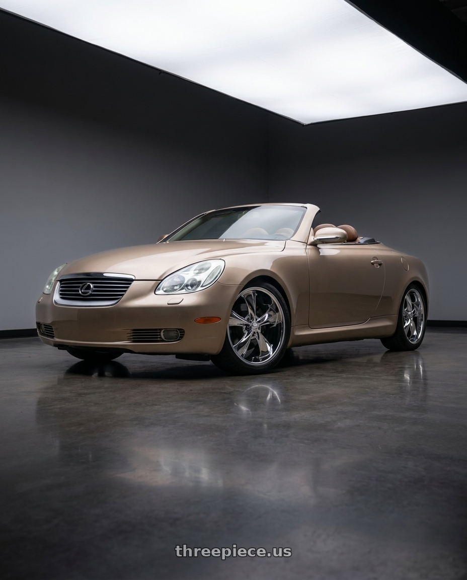 2003 Lexus SC430 Egyptian Sand with Foose 1PC F105 LEGEND 5X114.3 18X8.5 +34 CHROME PLATED wheels