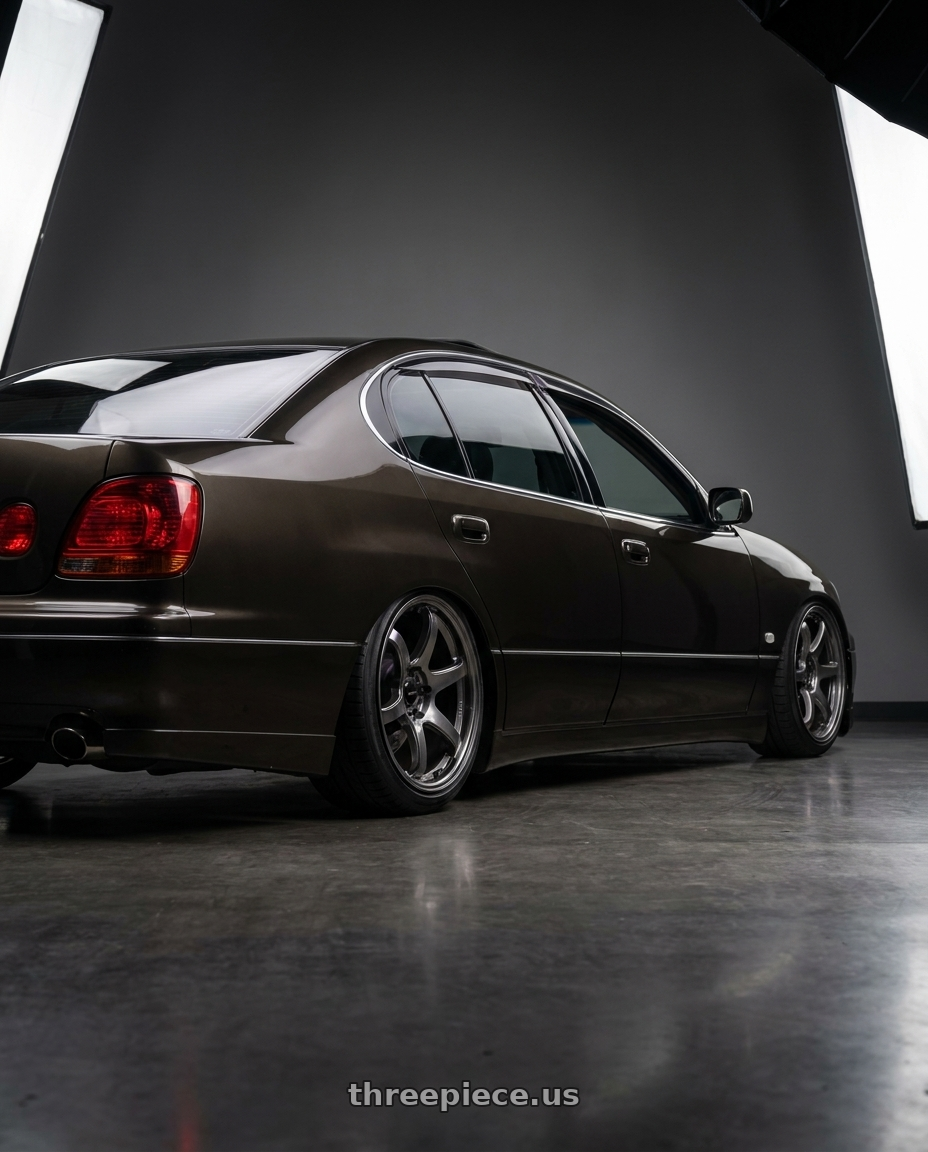 2000 Lexus gs300 with Vors TR4 5x114.3 19x8.5  +35 Hyper Black wheels rear three quarter view square tires