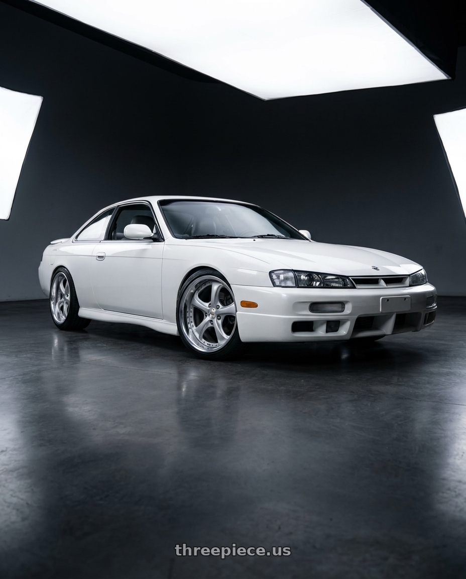 1997 Nissan 240SX with Work Wheels VS-KF 5X114.3 19x11.5-11 Light Grey Silver O Disk FULL REVERSE wheels