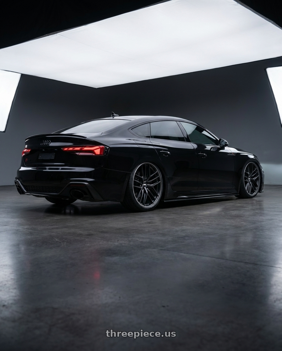 2022 Audi RS5 with BBS CC-R 5x112 20x8.0+27 Satin Black wheels rear three quarter view slight stretch tires