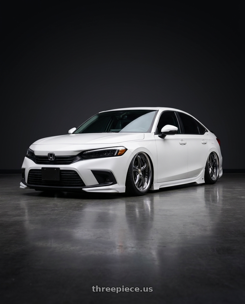 2024 Honda civic touring white with Work Wheels VS-KF 5X114.3 19x8+40 Brilliant Silver Black A Disk FULL REVERSE wheels