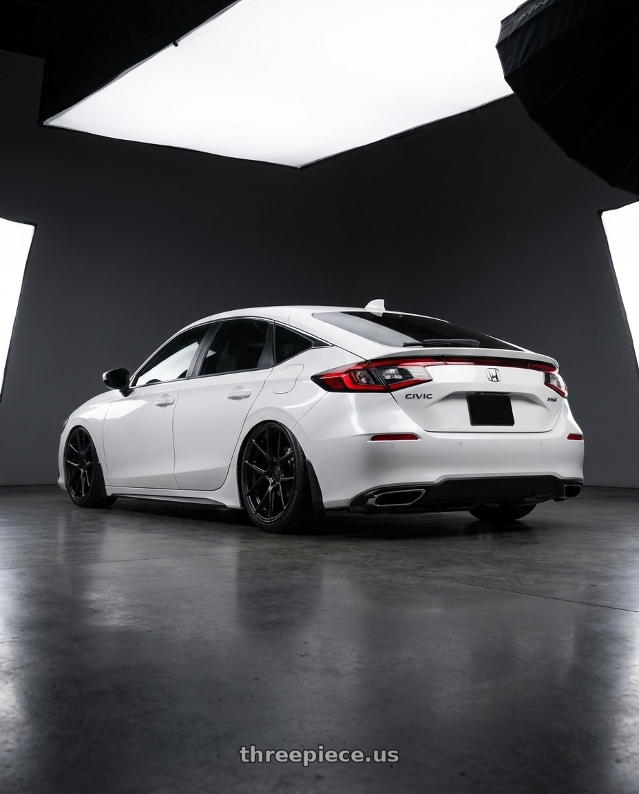 2024 Honda Civic with Avant Garde Wheels M510 5X114.3 19x9.5 +40 Matte Black wheels rear three quarter view slight stretch tires