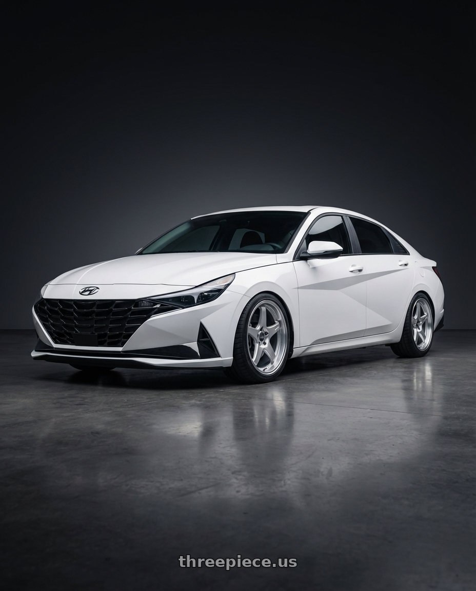 2024 Hyundai Elantra N with ESR Wheels APEX SERIES AP5 5x114.3 19x11 +22 Hyper Silver wheels front three quarter view lowered stance