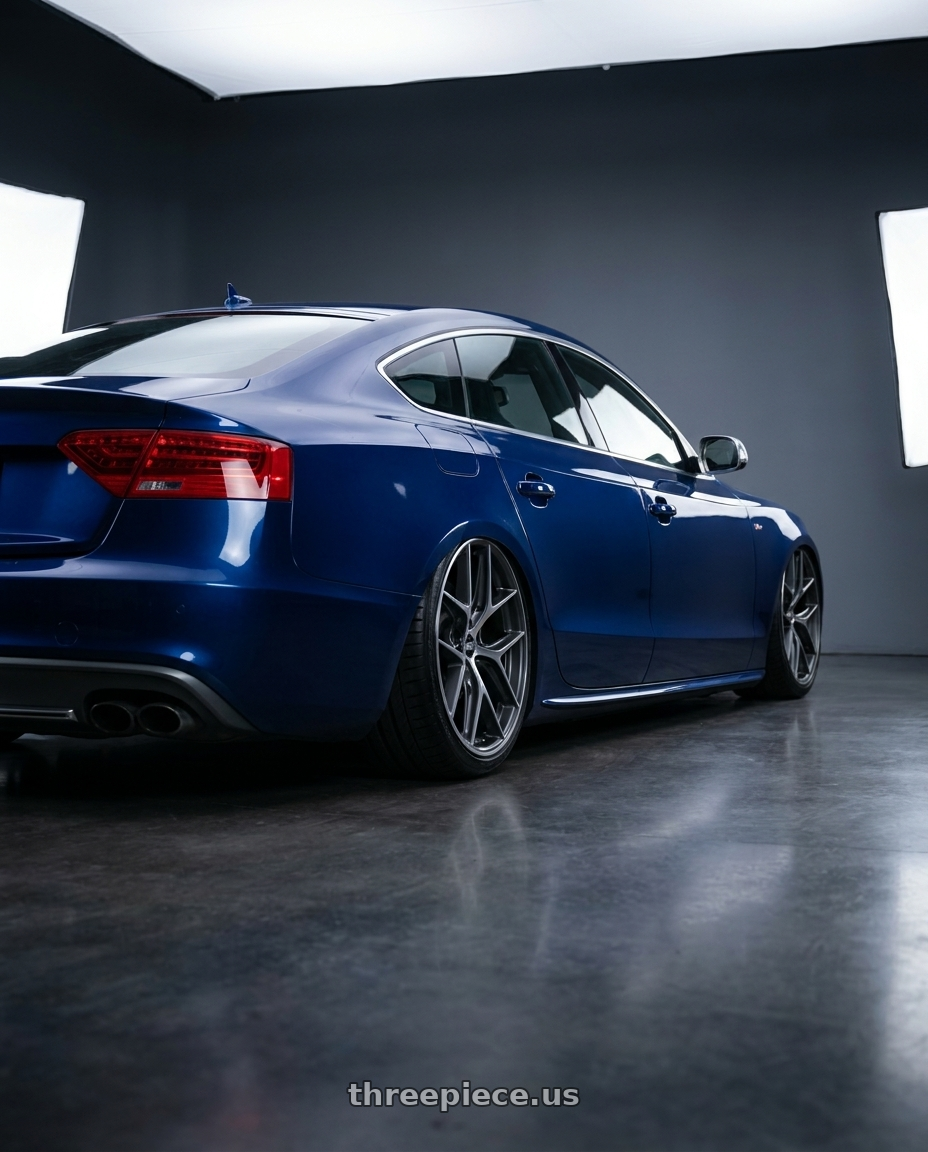 2014 Audi S5 B8 with BBS CC-R 5x112 19x8.5+30 Graphite w/ Diamond Cut Face wheels rear three quarter view slight stretch tires