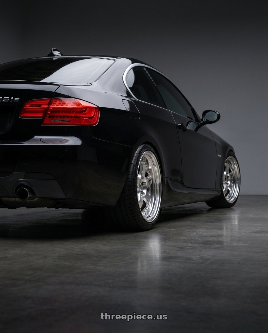 2013 bmw 335is with Work Meister S1 3P 5x120 19x10+37 T Disk Bright Buff Finish wheels rear three quarter view square tires