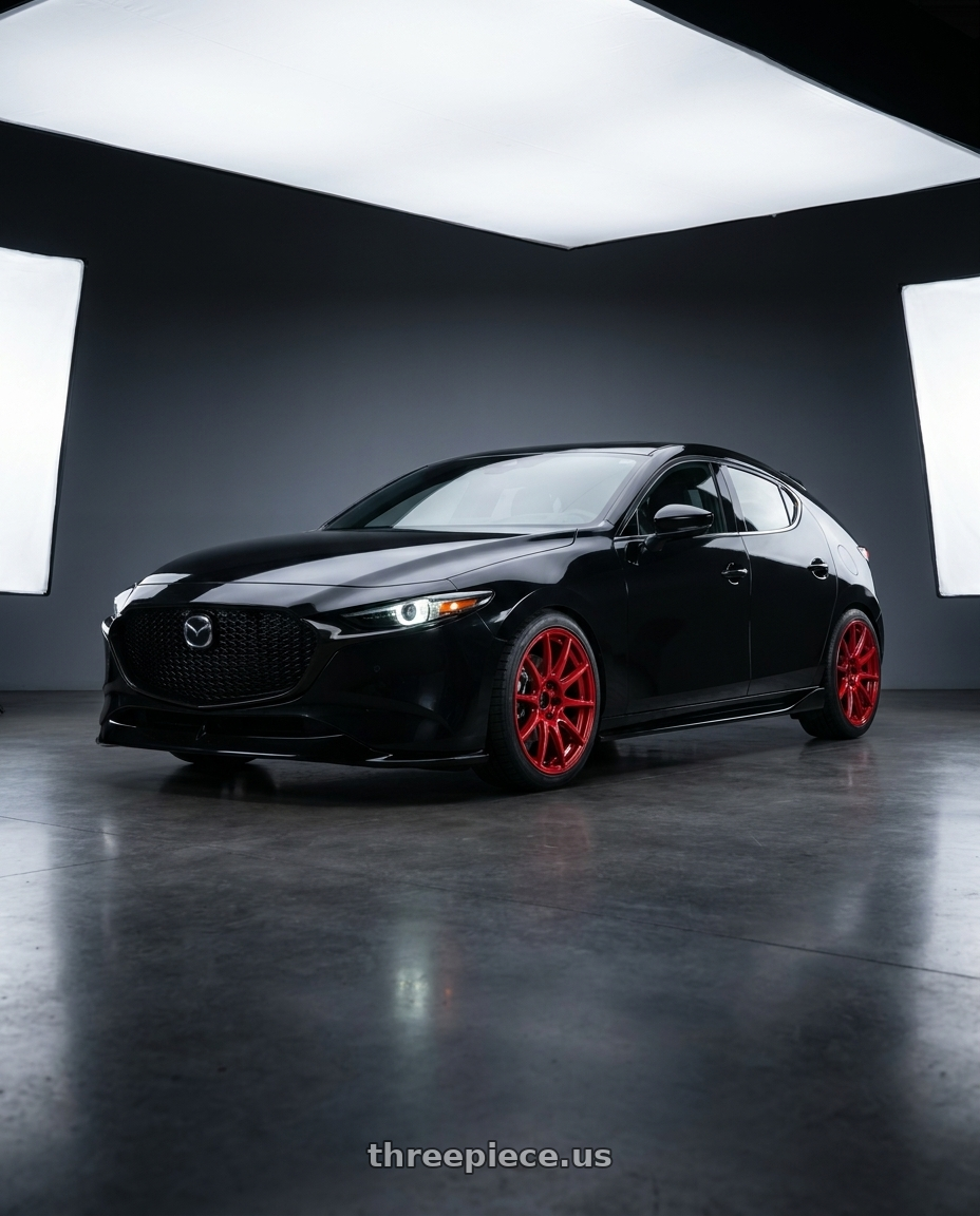 2026 Mazda 3 Hatchback with Work Mco Racing 5x114.3 18x8.5+40  Red wheels