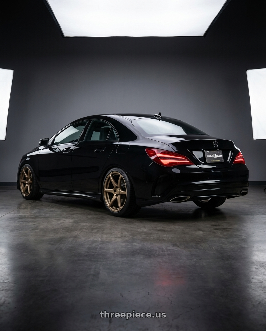 2018 Mercedes-Benz CLA C117 with Kansei K11B Tandem 5X112 19x9.5 22 Bronze wheels rear three quarter view square tires