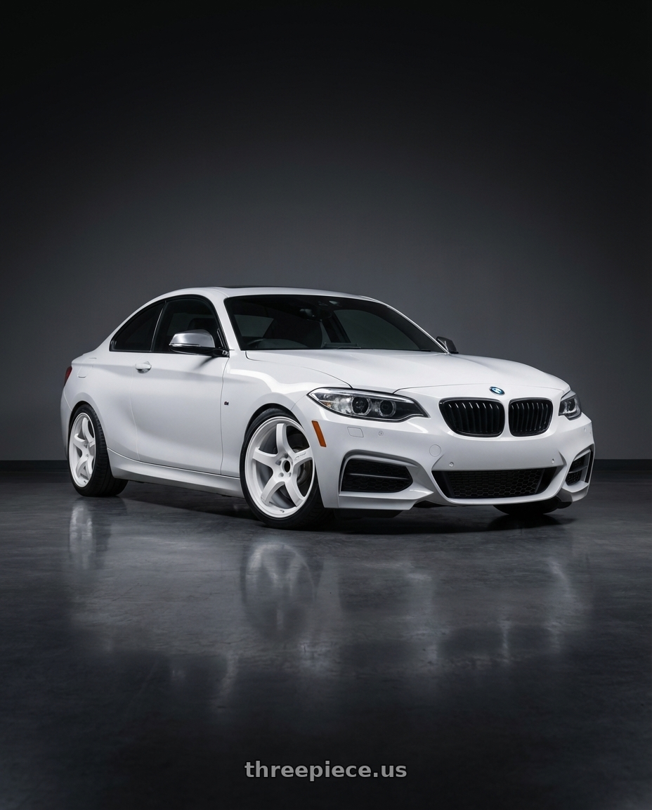 2018 BMW 2 Series F22 with Gram Lights 57CR 5x120 18x9.5+38 Ceramic Pearl wheels front three quarter view lowered stance