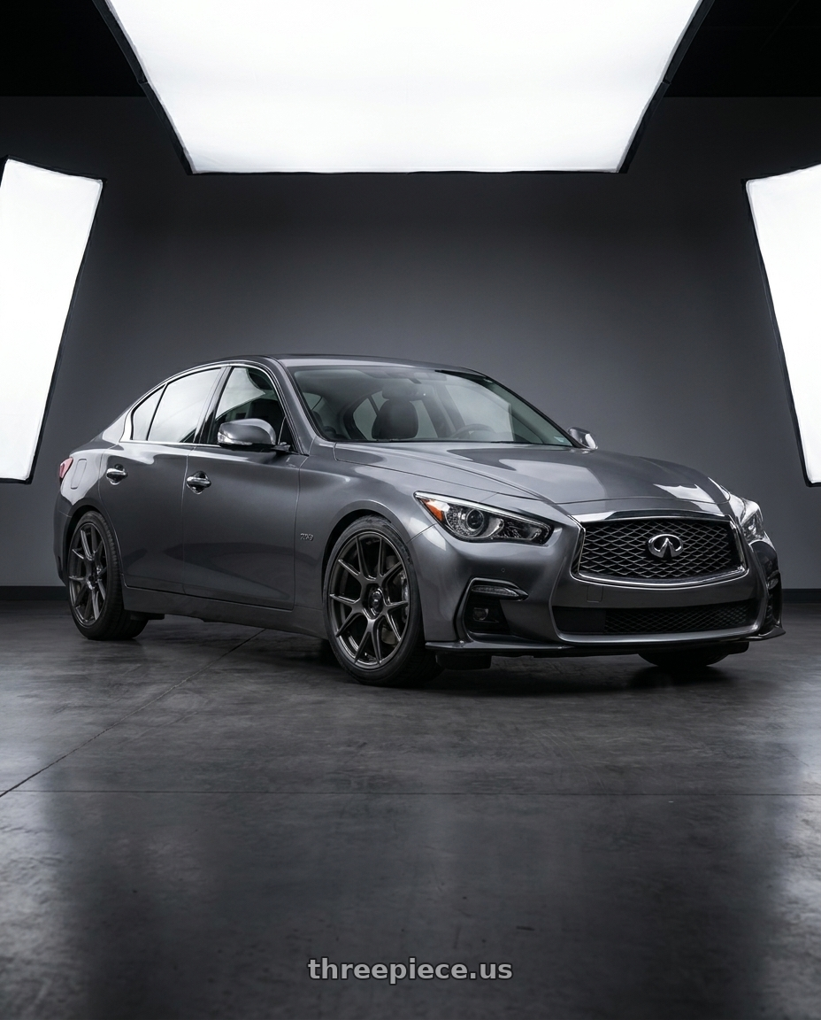 2021 Infiniti Q50 Red Sport with Konig Ampliform 5x114.3 19x8.5+30 Dark Metallic Graphite wheels