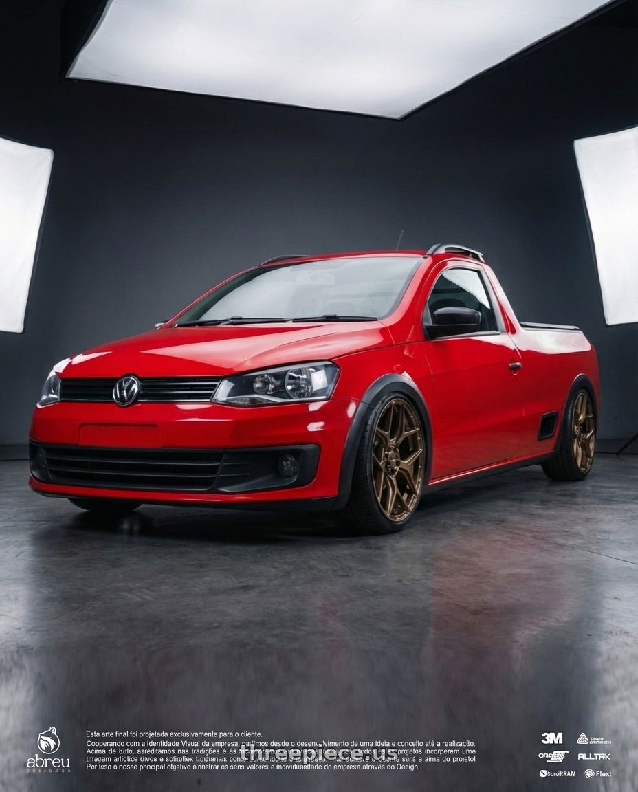 volkswagen saveiro trendline 2015  with Konig Ampliform 5x114.3 20x9.5+35 Dark Metallic Graphite wheels front three quarter view slammed stance