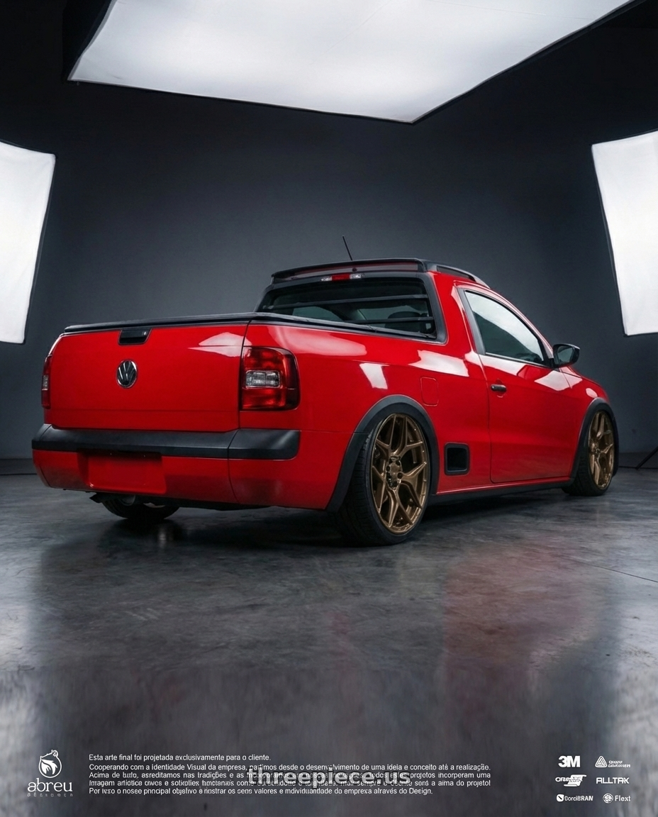 volkswagen saveiro trendline 2015  with Konig Ampliform 5x114.3 20x9.5+35 Dark Metallic Graphite wheels rear three quarter view square tires