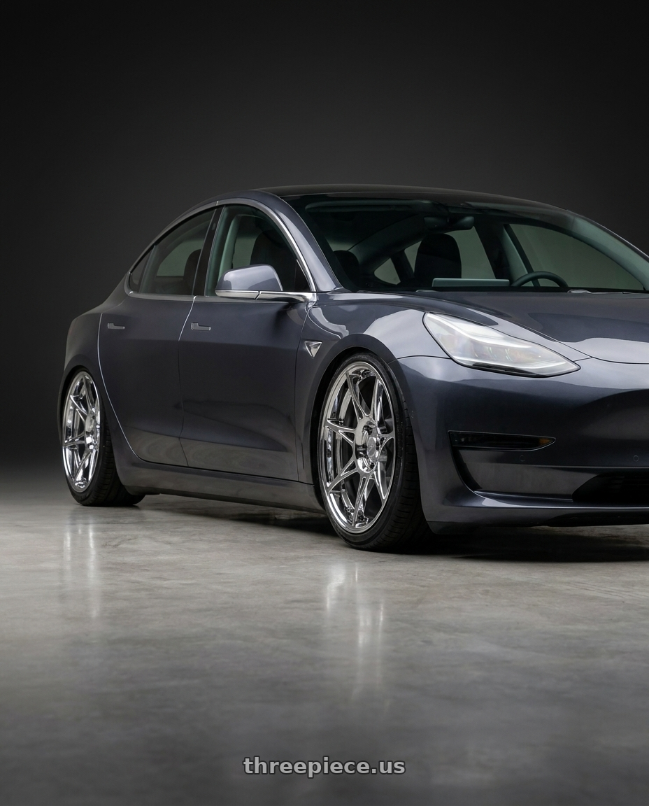 2021 Tesla model 3 with Stage Wheels Foushee 5x114.3 18x8.5 +35 Chrome wheels