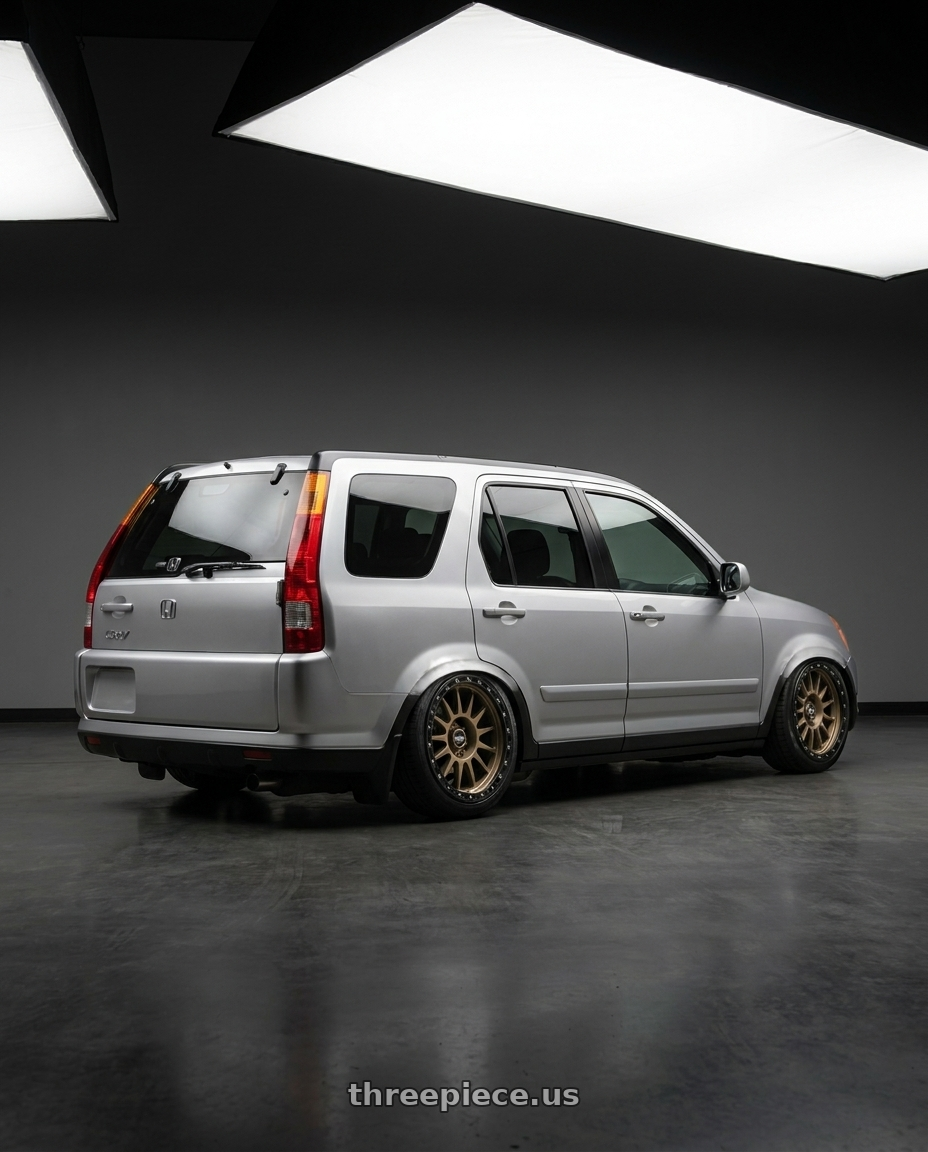 2004 Crv 2 with Scale 4X4 S01 6x139.7 17x8.5 +0 Matte Bronze wheels rear three quarter view slight stretch tires