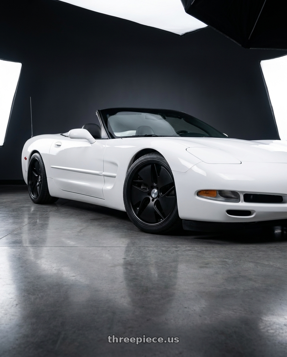 White 2004 corvette base convertible with Work Gnosis Cvd 5x120.65 19x10.5+45 O Disk Matte Black wheels