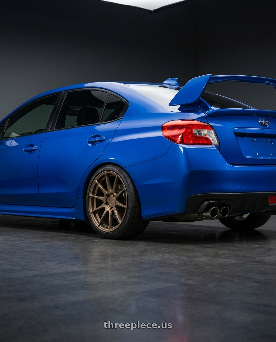2013 Subaru WRX STI with Aodhan AH09 5x114.3 18x9.5 +35 Matte Black wheels rear three quarter view square tires