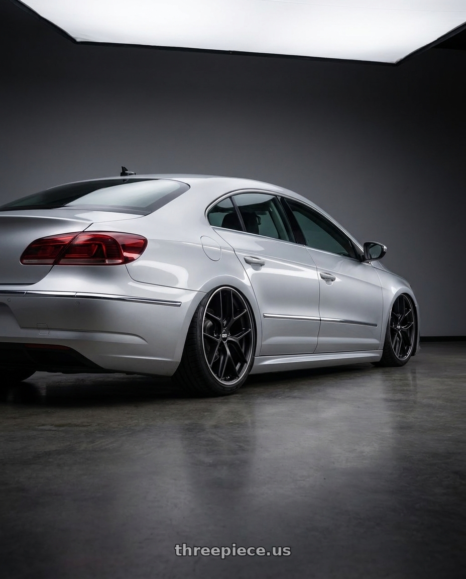 2015 Volkswagen CC with BBS CC-R 5x112 19x8.5+44 Satin Black wheels rear three quarter view slight stretch tires