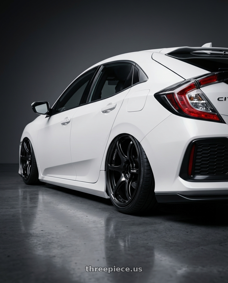 2024 Honda Civic with Advan RGIII 5x114.3 19x9.0+25 Gloss Black wheels rear three quarter view slight stretch tires