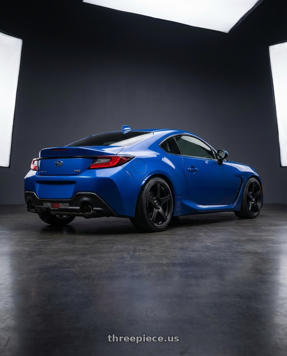 2024 Subaru BRZ with Ssr Gtv01 5x114.3 18x9+35  FLAT BLACK wheels rear three quarter view square tires