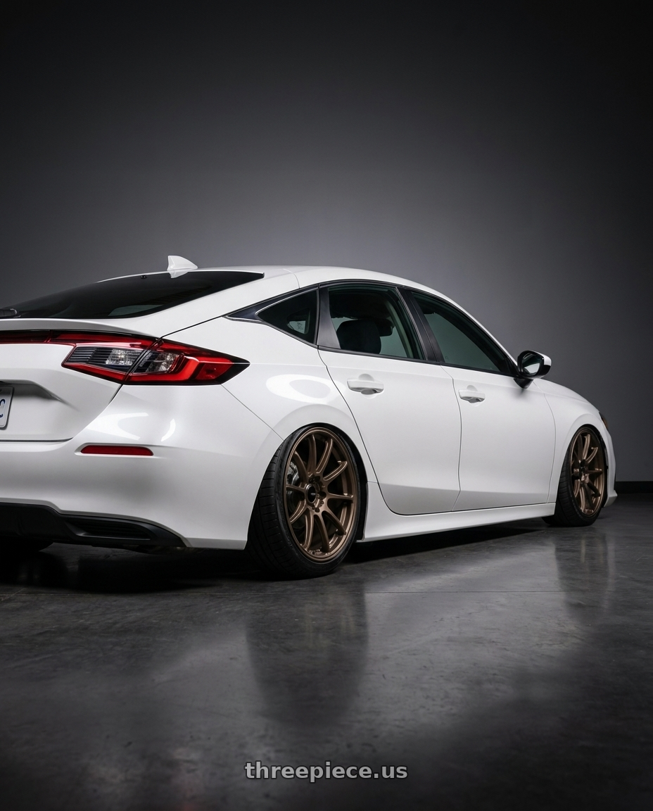 2025 Honda civic with Enkei Triumph 5x100 18x8.5+45 Matte Bronze wheels rear three quarter view slight stretch tires