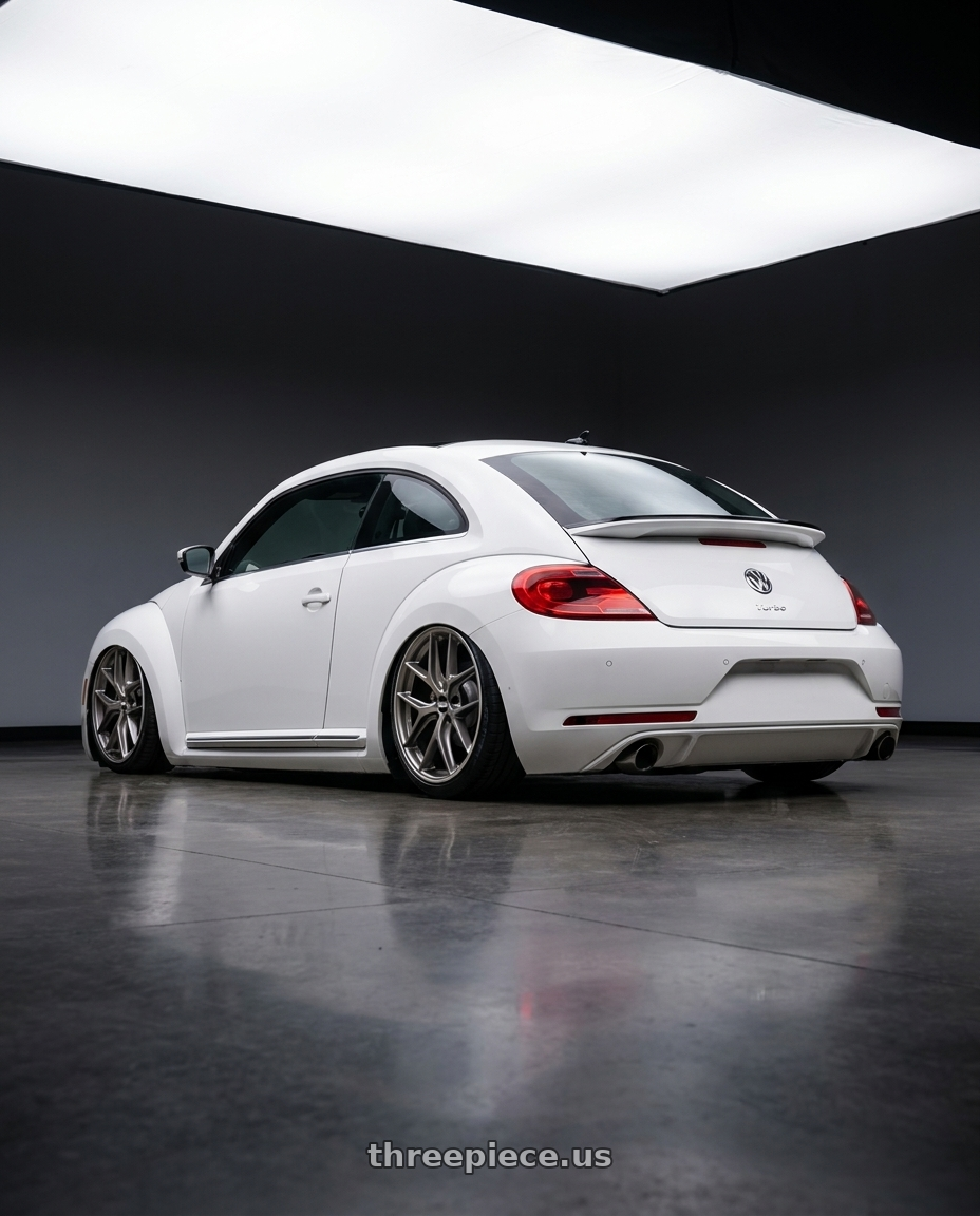 2016 Volkswagen Beetle Turbo with BBS CC-R 5x112 19x8.5+40 Satin Platinum wheels rear three quarter view slight stretch tires