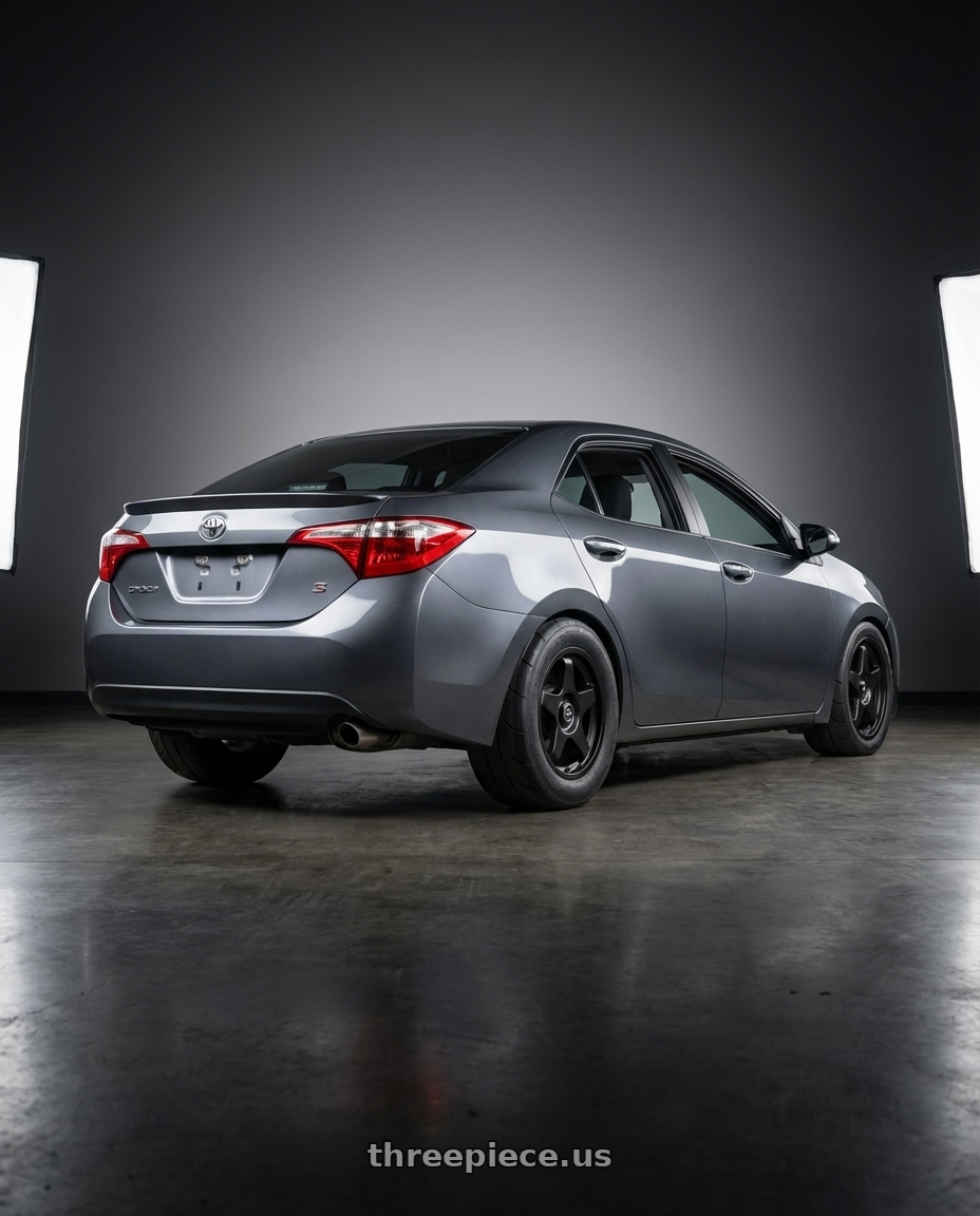 2016 Toyota Corolla S with fifteen52 CHICANE 5x100 / 5x114.3 17x7.5 +40 ASPHALT BLACK (SATIN BLACK) wheels rear three quarter view excessive tires