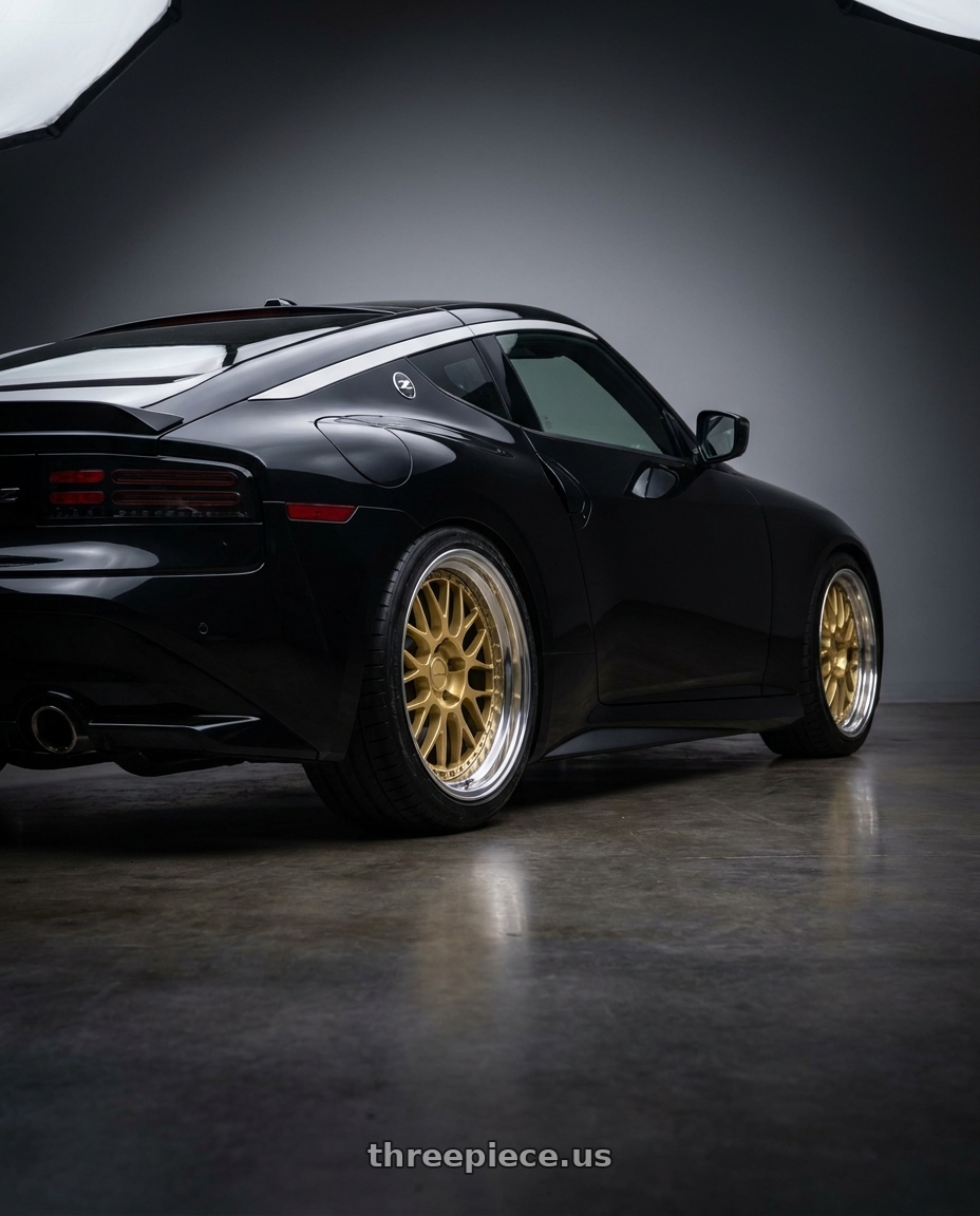 2025 Nissan Z with Work Brombacher Mesh wheels rear three quarter view slight stretch tires
