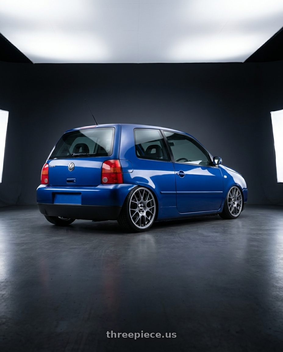 2004 Vw lupo with BBS CH-R 5x112 19x8.5 +32 Satin Titanium Polished Rim Protector wheels rear three quarter view slight stretch tires