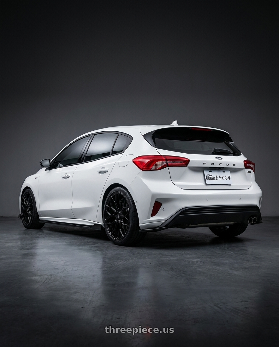 2023  focus vignale with DOLCE PERFORMANCE PISTA 5x114.3 18x8.5 +35 Gloss Black wheels rear three quarter view square tires