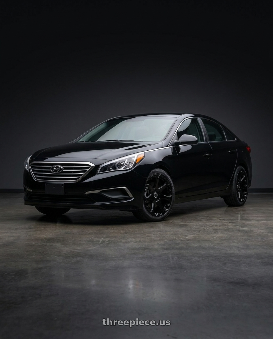 2016 Hyundai Sonata Black with HERITAGE WHEEL KOKORO MONOC 5x112 17x8 +25 BLACK wheels