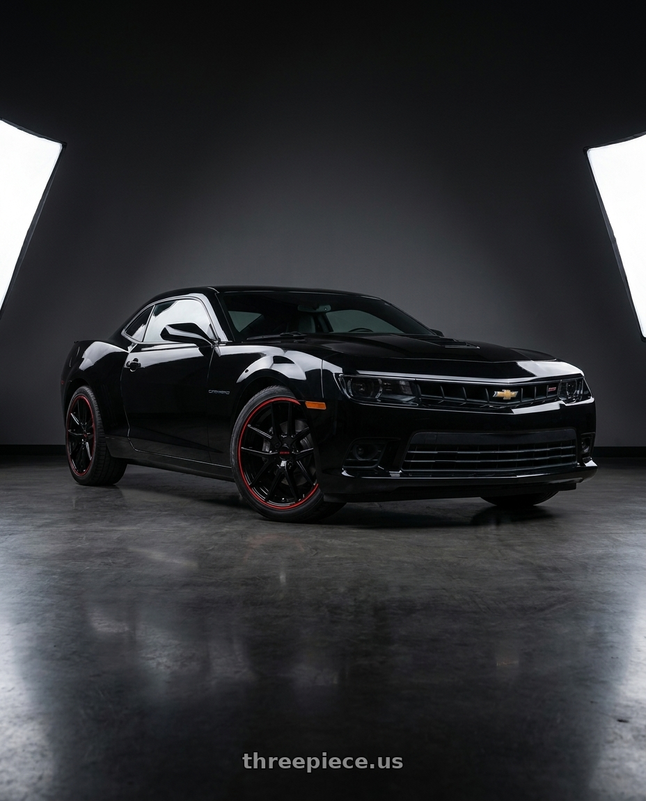 2015 Chevrolet Camaro SS Coupe with TOUREN TR60 3260 5x112/5x120 20x8.5 +40 GLOSS BLACK WITH RED RING wheels