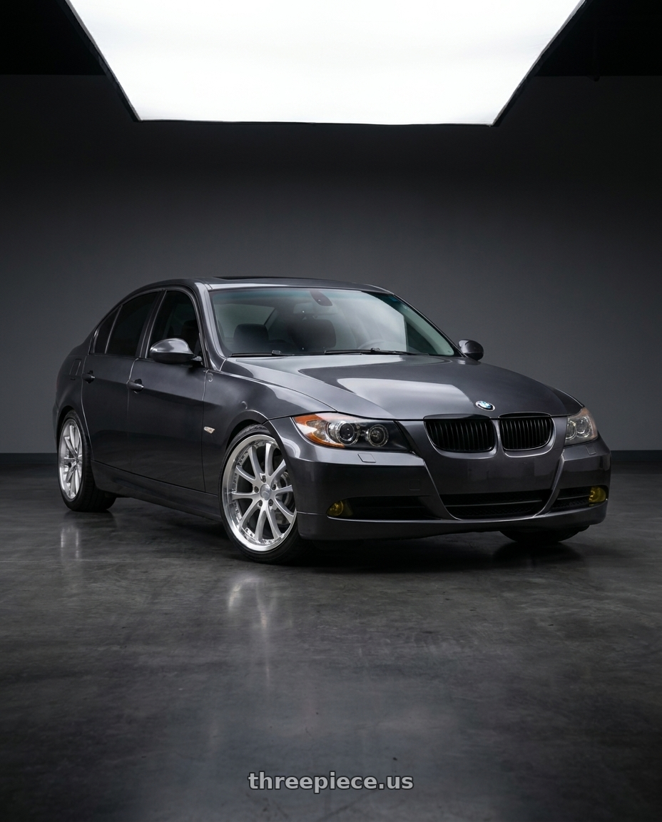 2007 Bmw 328i base a22 with Vors AR5 5x120 17x8 +35 Silver Machine Face Lip Chrome Rivet wheels
