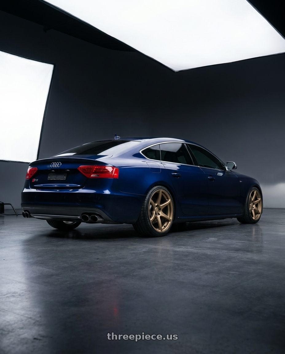 2014 Audi S5 B8 with Kansei K11B Tandem 5X112 19x9.5 22 Bronze wheels rear three quarter view square tires