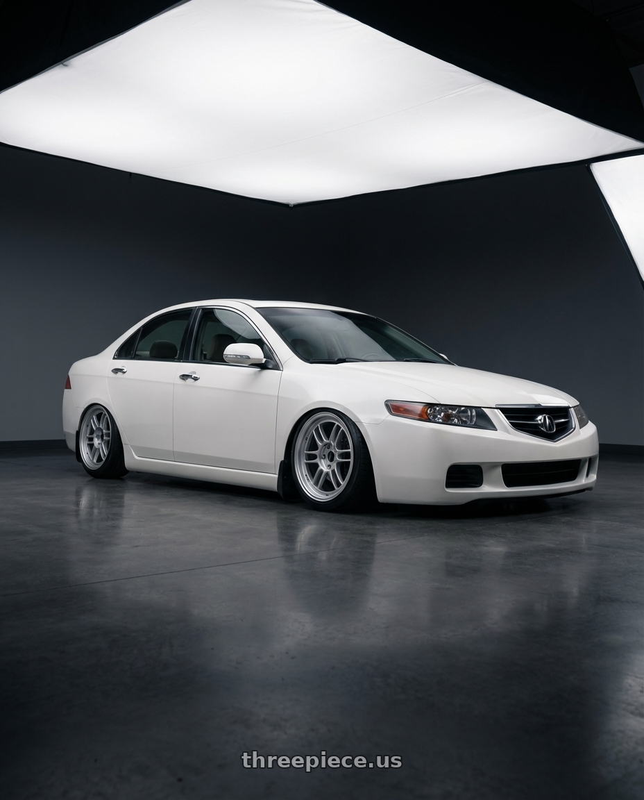 2005 Acura tsx with Enkei RPF1 5x114.3 17x9+35 Silver wheels