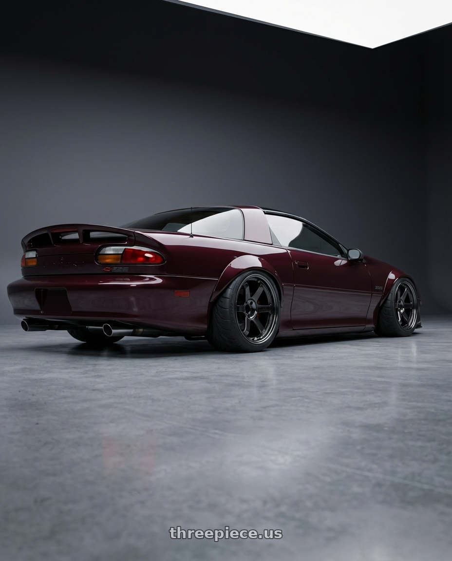 1995 Chevy Camaro z28 with Volk Racing TE37SL 5x114.3 19x10.5+12 Pressed Double Black wheels rear three quarter view meaty tires