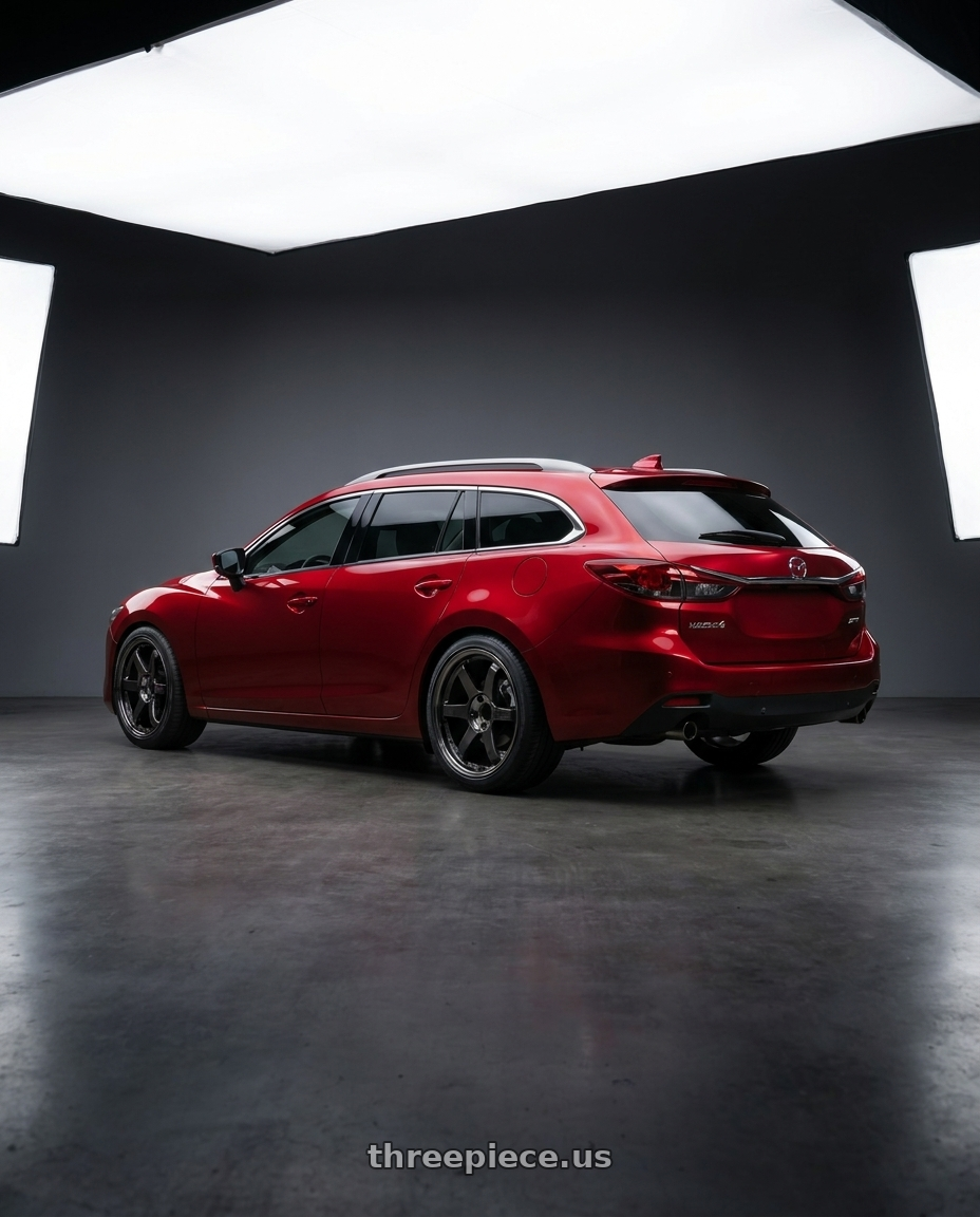 2019 mazda6 wagon  with Volk Racing TE37SL 5x114.3 19x10.5+12 Pressed Double Black wheels rear three quarter view square tires
