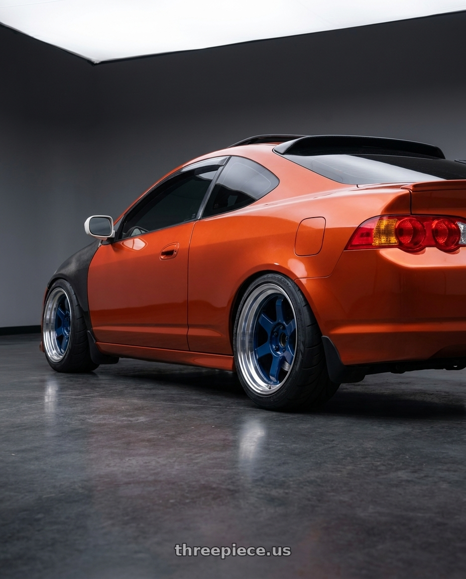 2002  Acura rsx type s  with Volk Racing TE37V MK-II 5x114.3 18x9.5 +15 MAG BLUE wheels rear three quarter view meaty tires