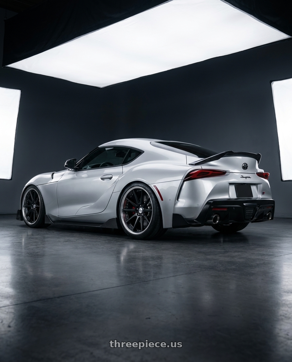 2020 gr supra premium with Work Gnosis Cv201 5x112 20x10.5+38 W Disk Matte Black wheels rear three quarter view square tires