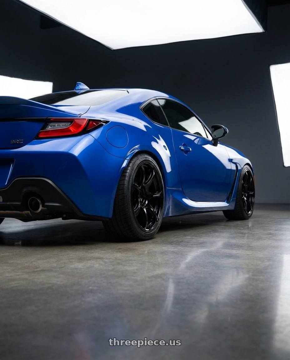 2024 Subaru BRZ with Advan RGIII 5x114.3 18x10.5+25 Gloss Black wheels rear three quarter view square tires