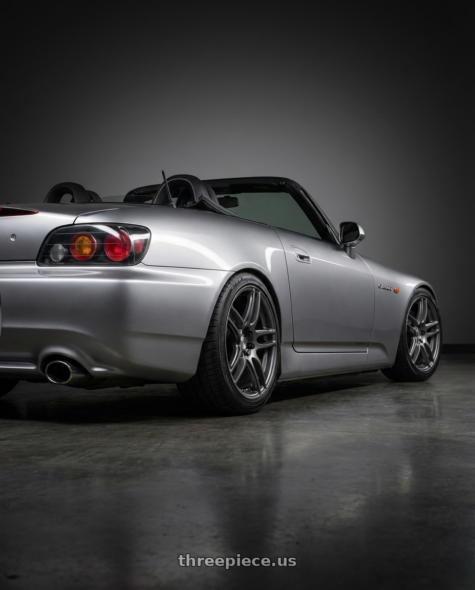 2009 Honda S2000 with Niche 1PC M105 NR6 5X114.3/5X120 17X7.5 +45 MATTE GUN METAL wheels rear three quarter view square tires