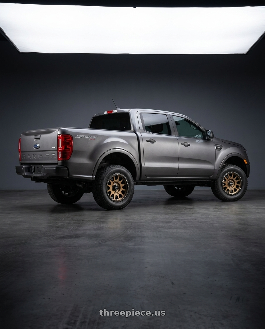 2021 Ford Ranger XL with Method Race Wheels 305BZ NV 6x139.7 18x9 -12 METHOD BRONZE wheels rear three quarter view square tires