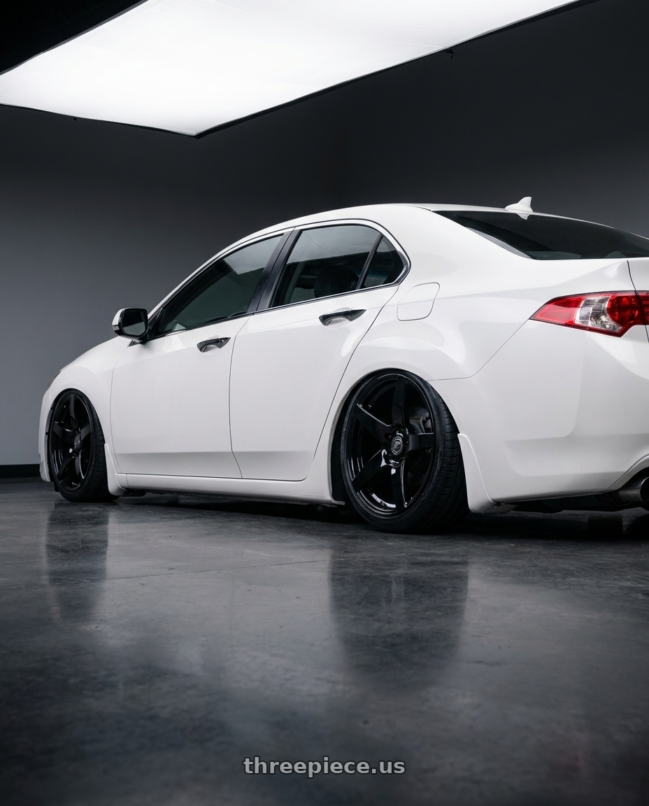 2013 Acura TSX with Forgestar CF5 5x114.3 19x9.5 +29 Gloss Black wheels rear three quarter view slight stretch tires