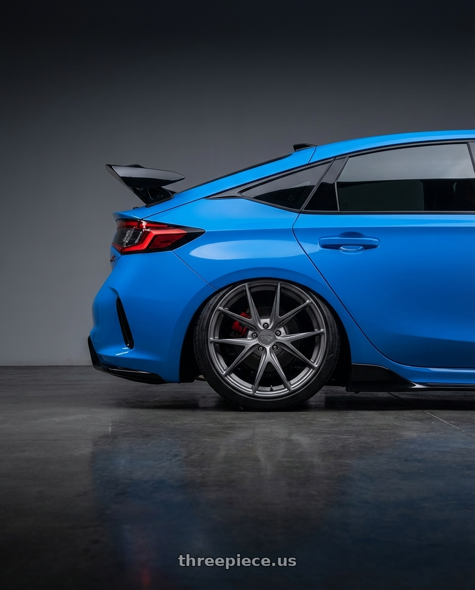 2024 Honda Civic Type R with Niche 1PC M116 MISANO 5X120 19X9.5 +35 MATTE GUN METAL wheels rear three quarter view slight stretch tires