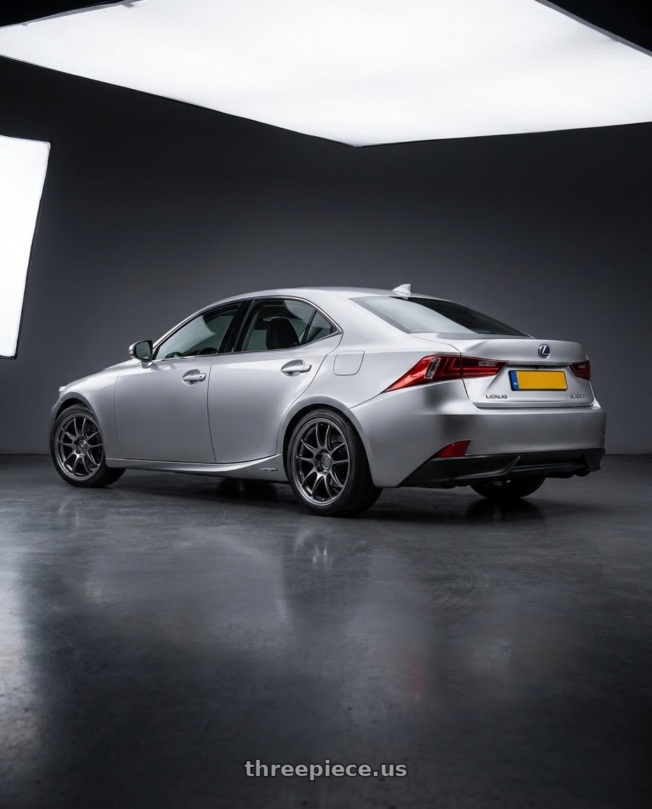 2013 Lexus IS300h with Enkei PF01EVO 5x114.3 18x9+35 SBK wheels rear three quarter view square tires