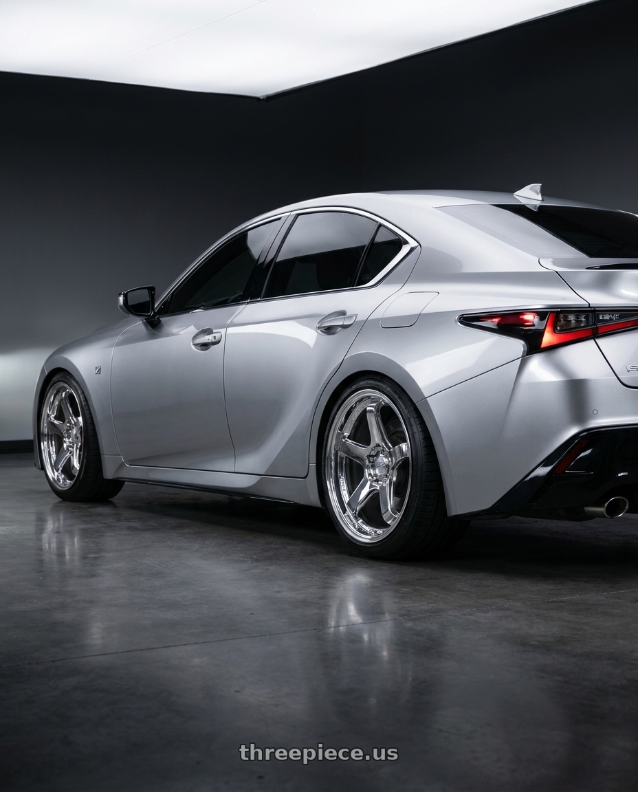 2024 lexus is350 f sport with KATANA RACING HR05 5x114.3 18x9.5 +38 Chrome wheels rear three quarter view square tires